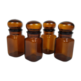 Lot de 4 flacons bocaux genre apothicaire en verre ambré