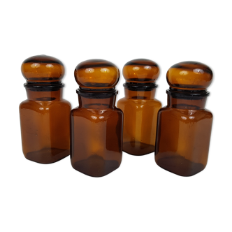 Set of 4 vials kind amber glass apothecary jars