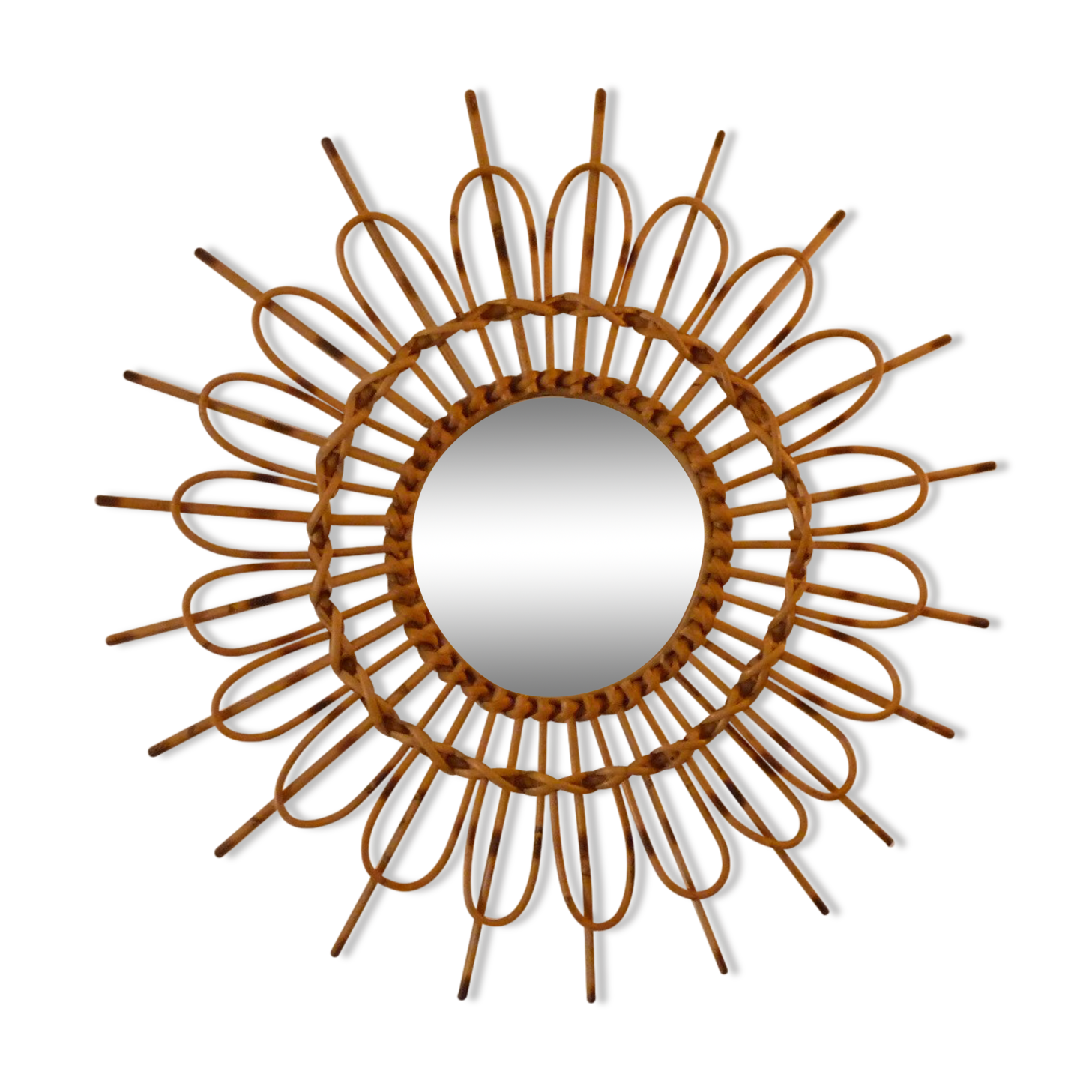 Rattan sun mirror from the 60's - 59x59cm