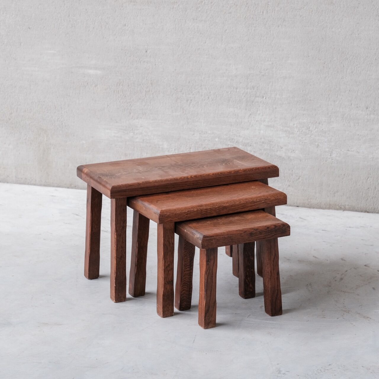 Set of Three Dark Oak Mid-Century Nesting Tables