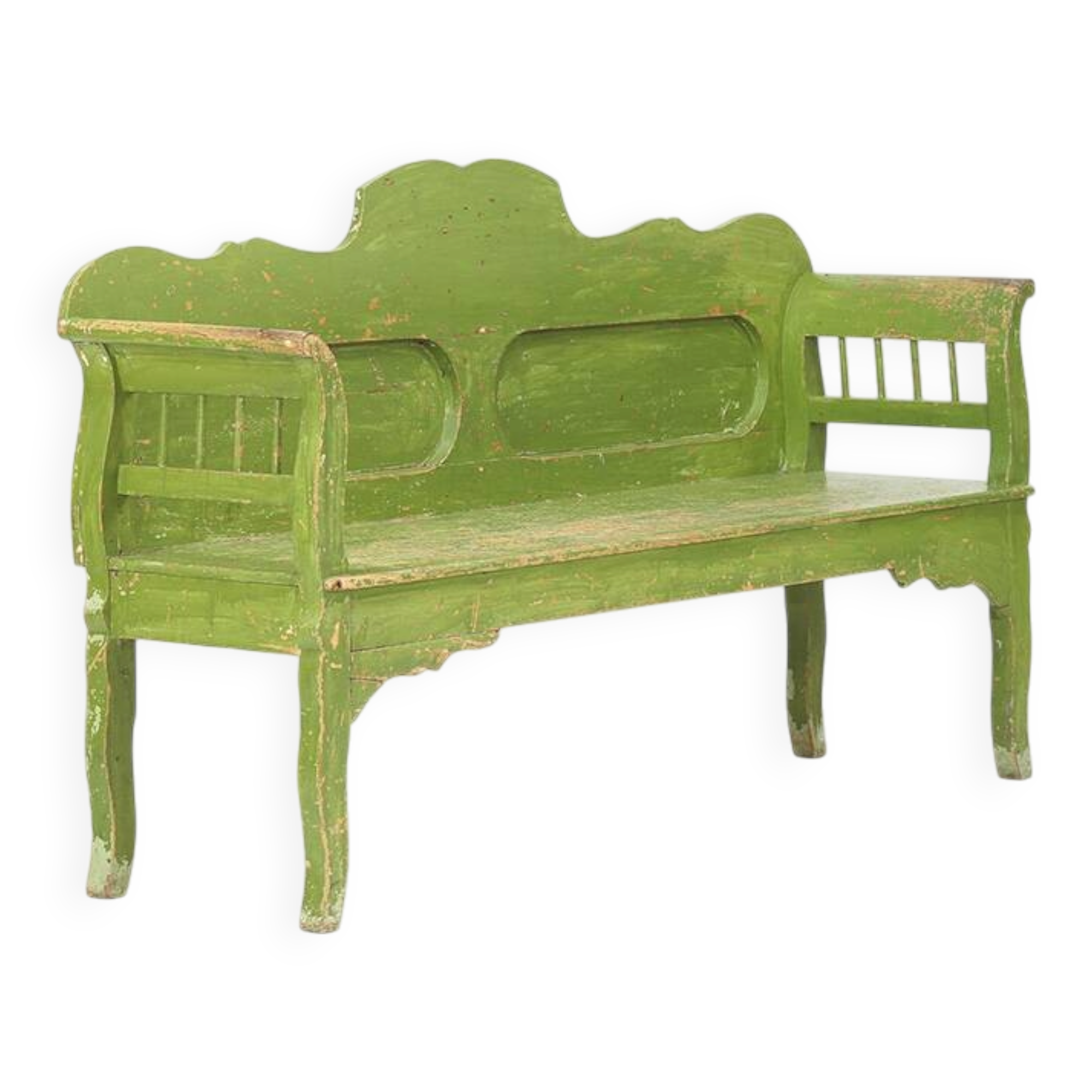 Painted Rustic Farmhouse Folk Art Wooden Bench