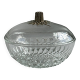 Glass sugar bowl with floral decoration lid