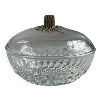 Glass sugar bowl with floral decoration lid