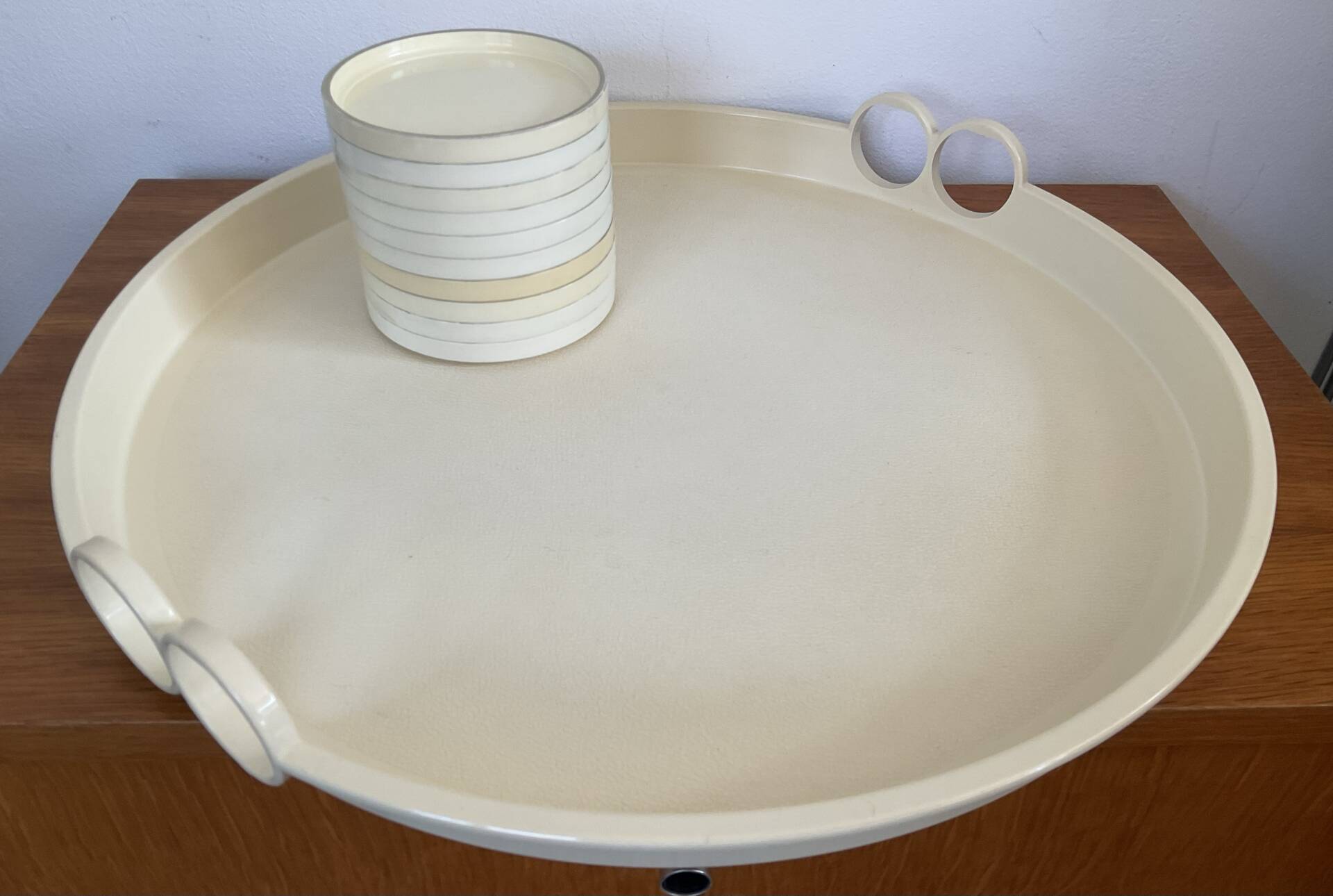 Emsa W. Germany serving tray set with 10 coasters from the 1970s.