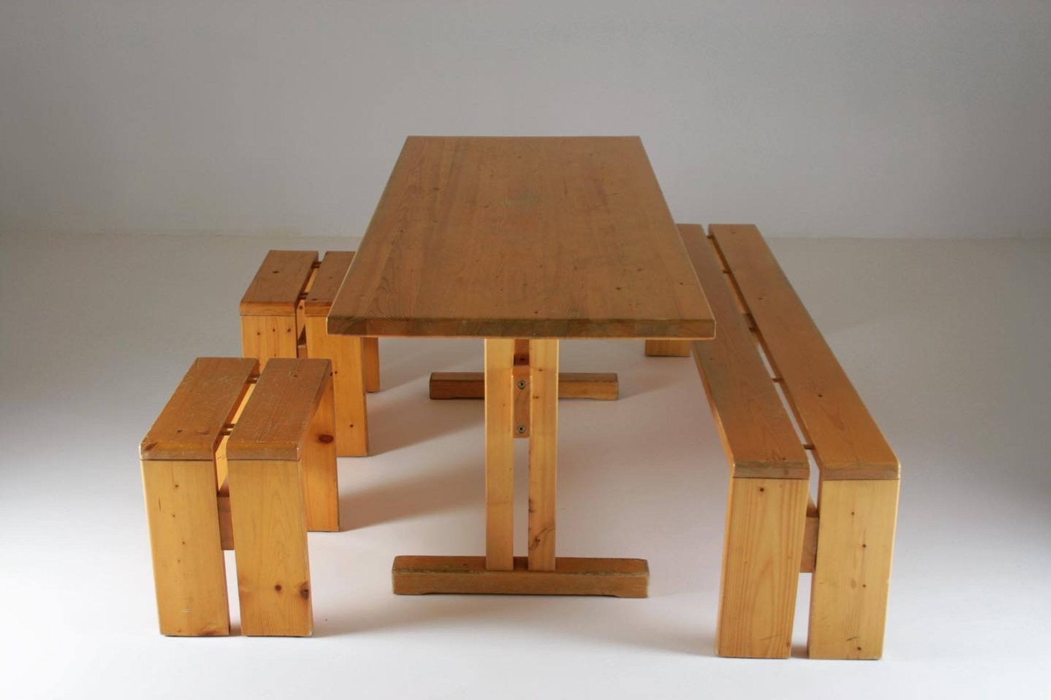 Table, bench and stools Les Arcs by Charlotte Perriand, France, 1960