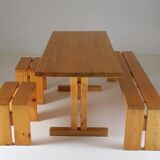 Table, bench and stools Les Arcs by Charlotte Perriand, France, 1960