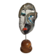 Signed raku ceramic mask on wooden base Contemporary sculpture 30 cm