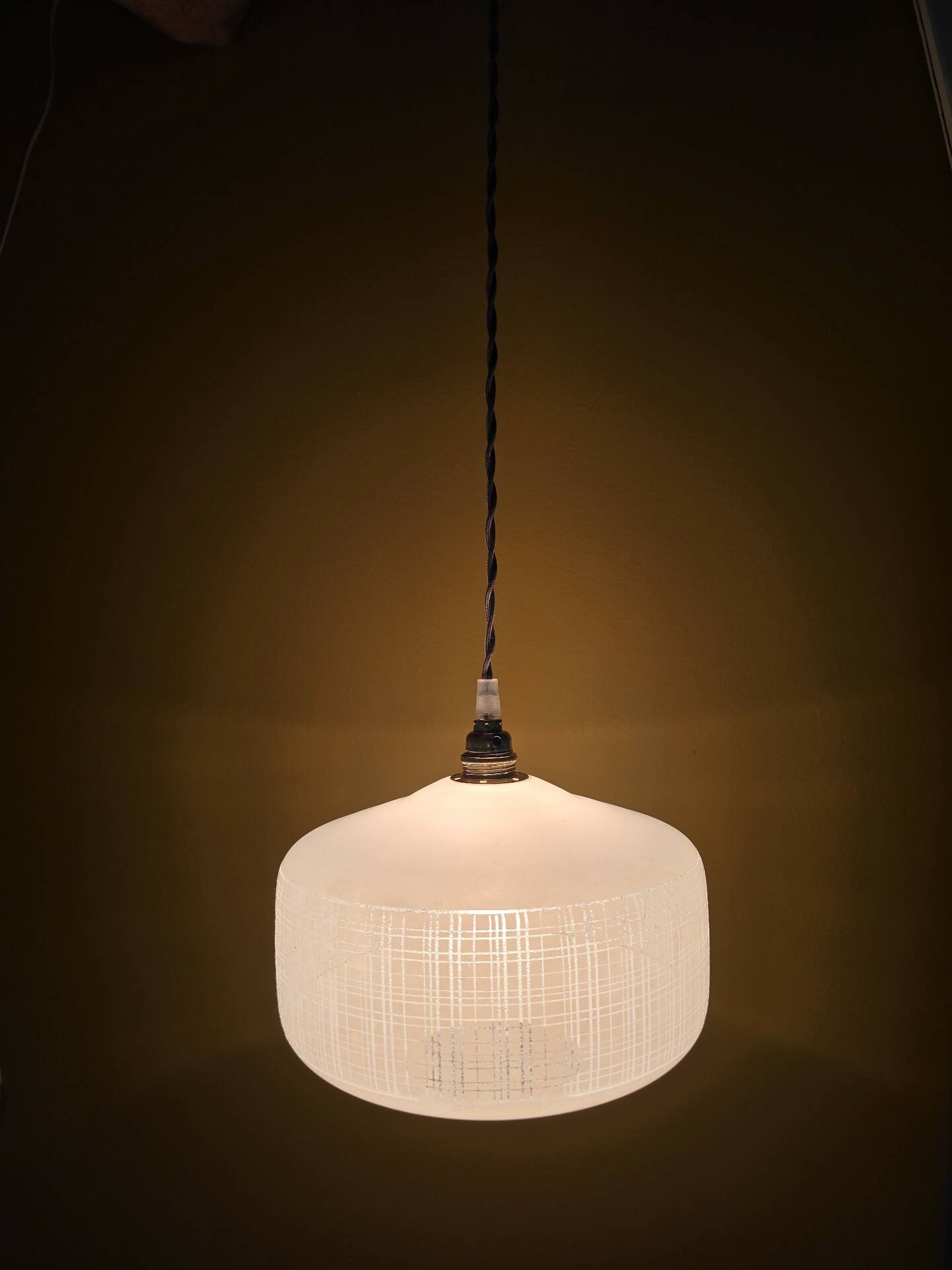 Vintage white striped glass checkered suspension globe