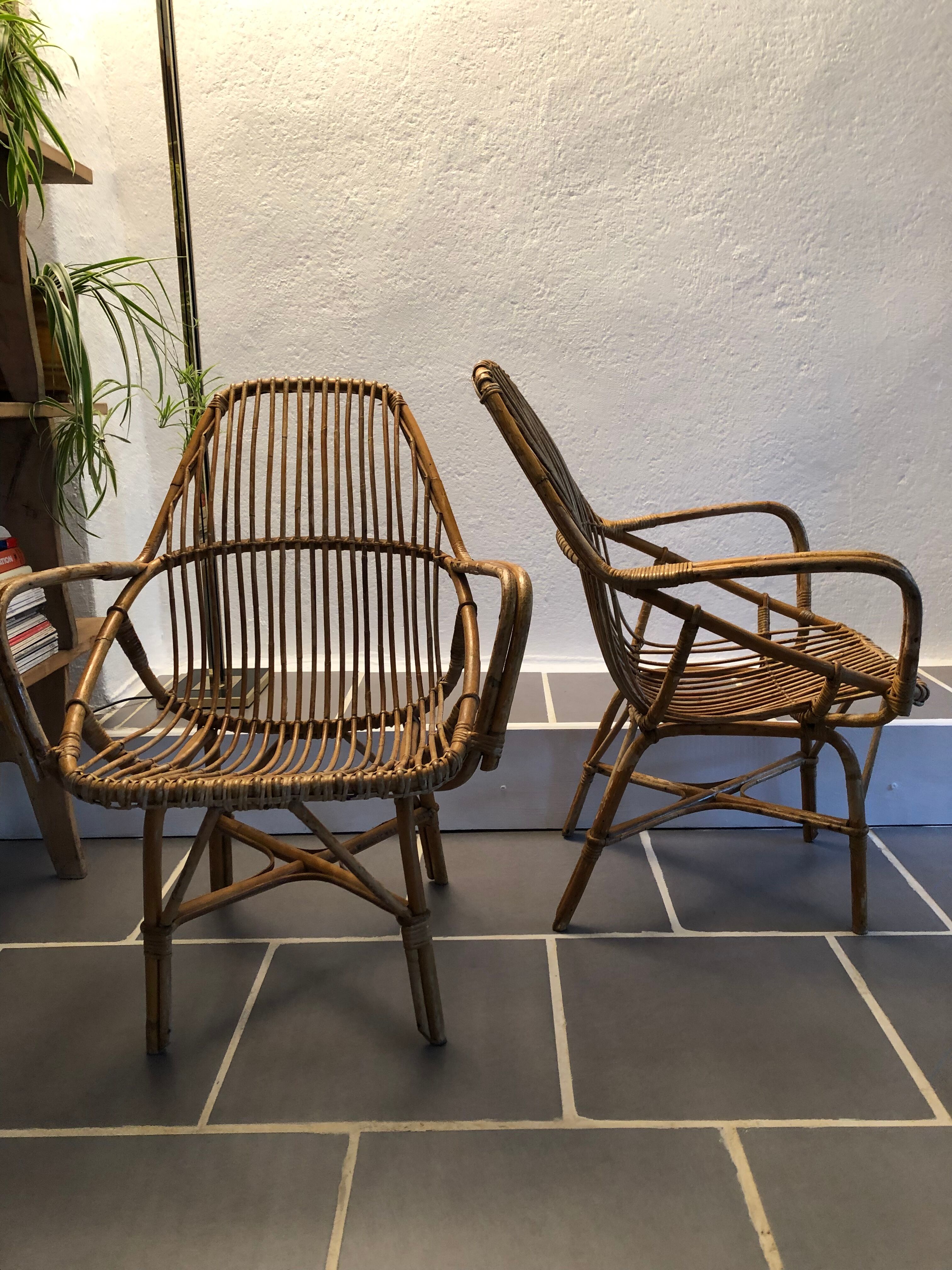 Pair of vintage rattan armchairs