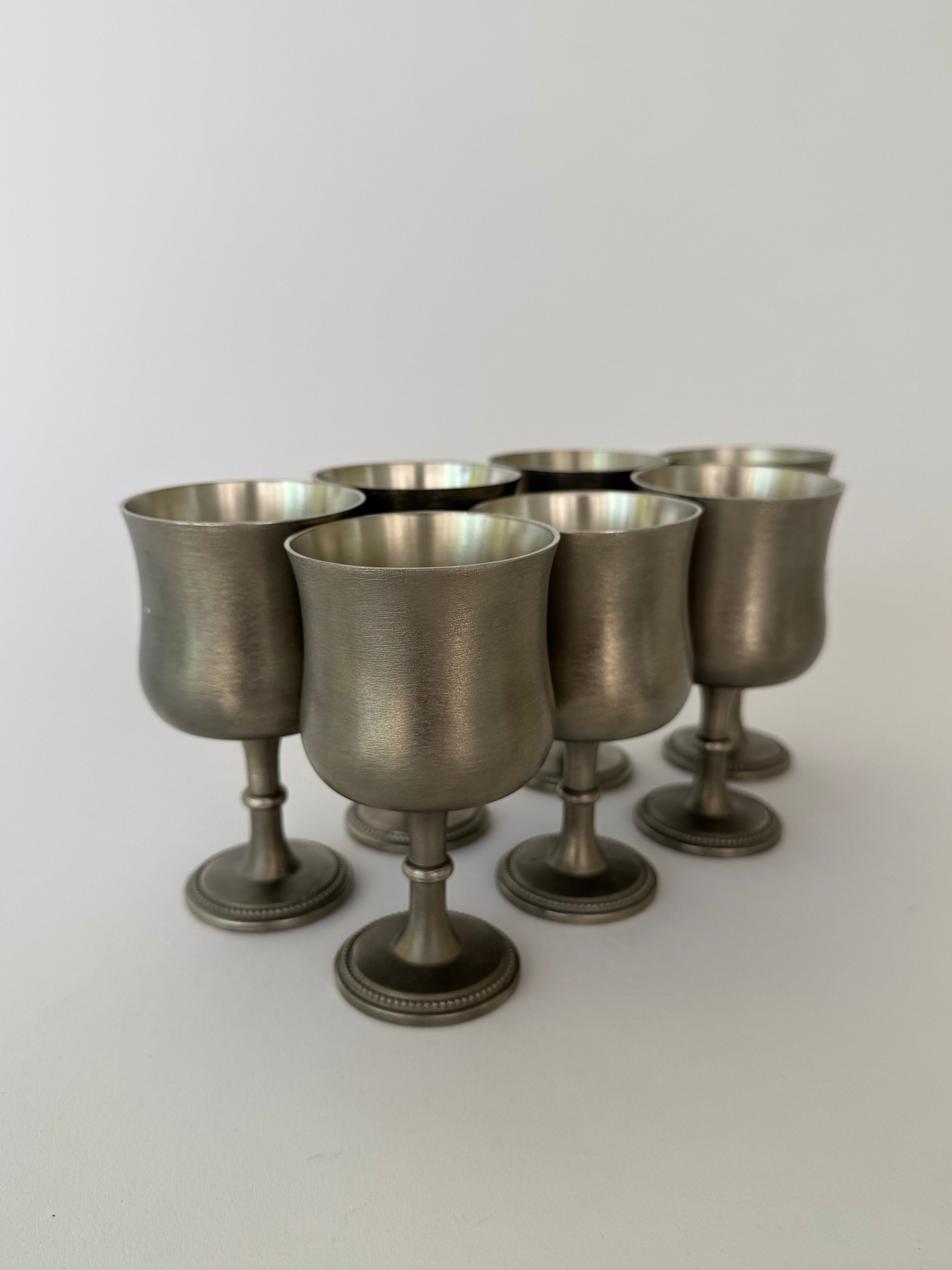 Set of 7 Vintage KTS Svenskt Tenn Handmade Pewter Goblet