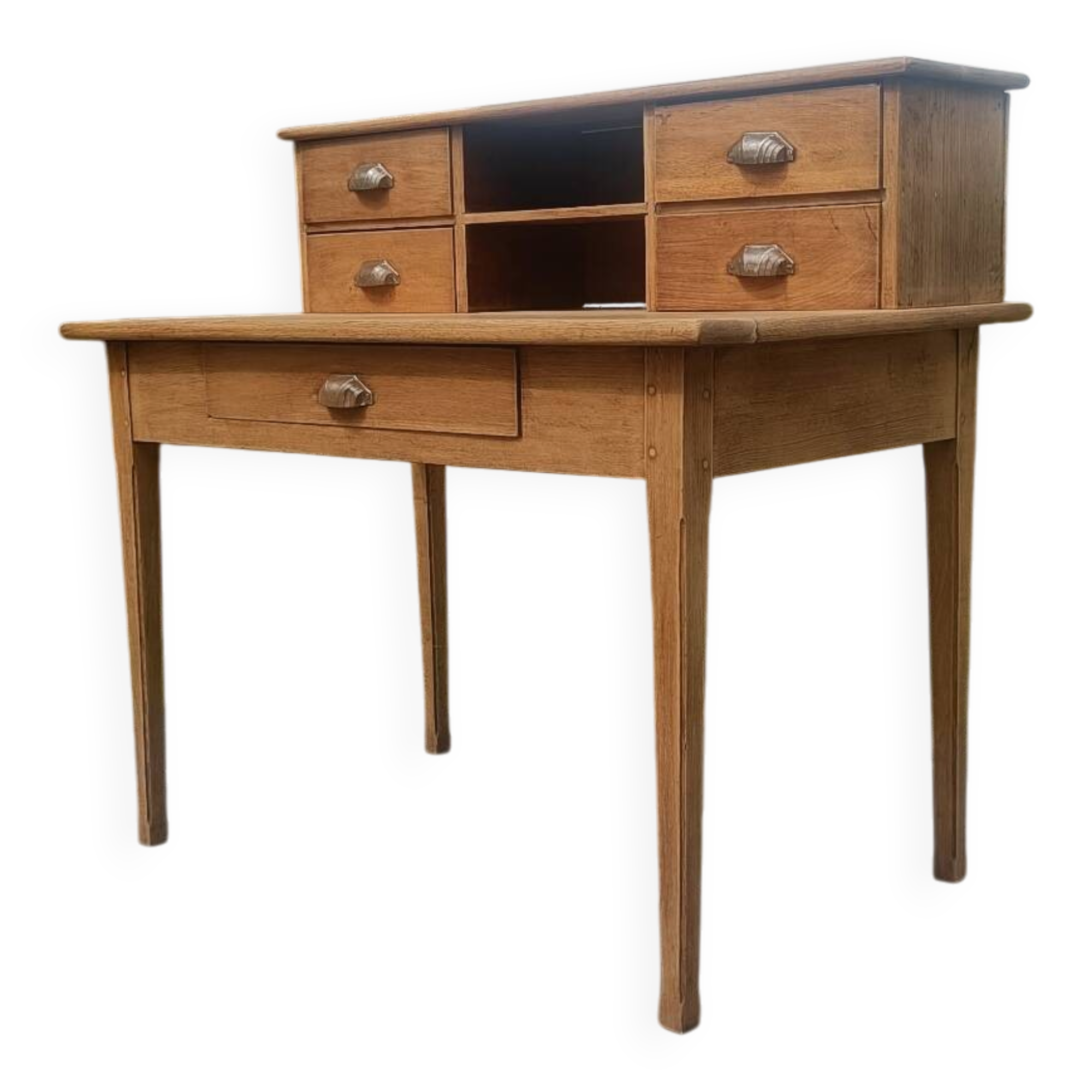 Antique solid oak desk with steps – 5 drawers