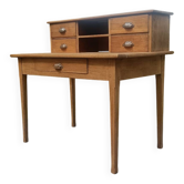 Bureau 5 tiroirs ancien en chêne massif à gradin