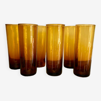 6 amber Long Drink glasses