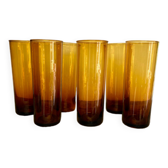 6 amber Long Drink glasses
