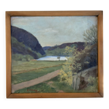 Small Vintage Oil Landscape signed by artist G. Carlson 1947