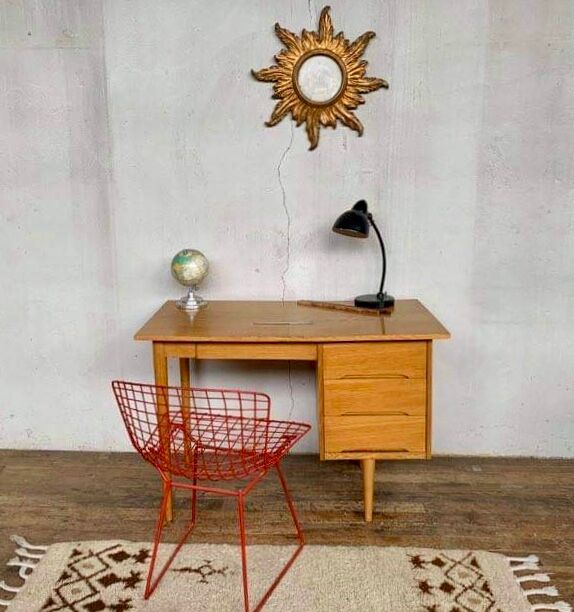 Modernist desk in light chene vintage