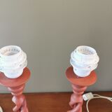 Pair of vintage twisted wood lamps