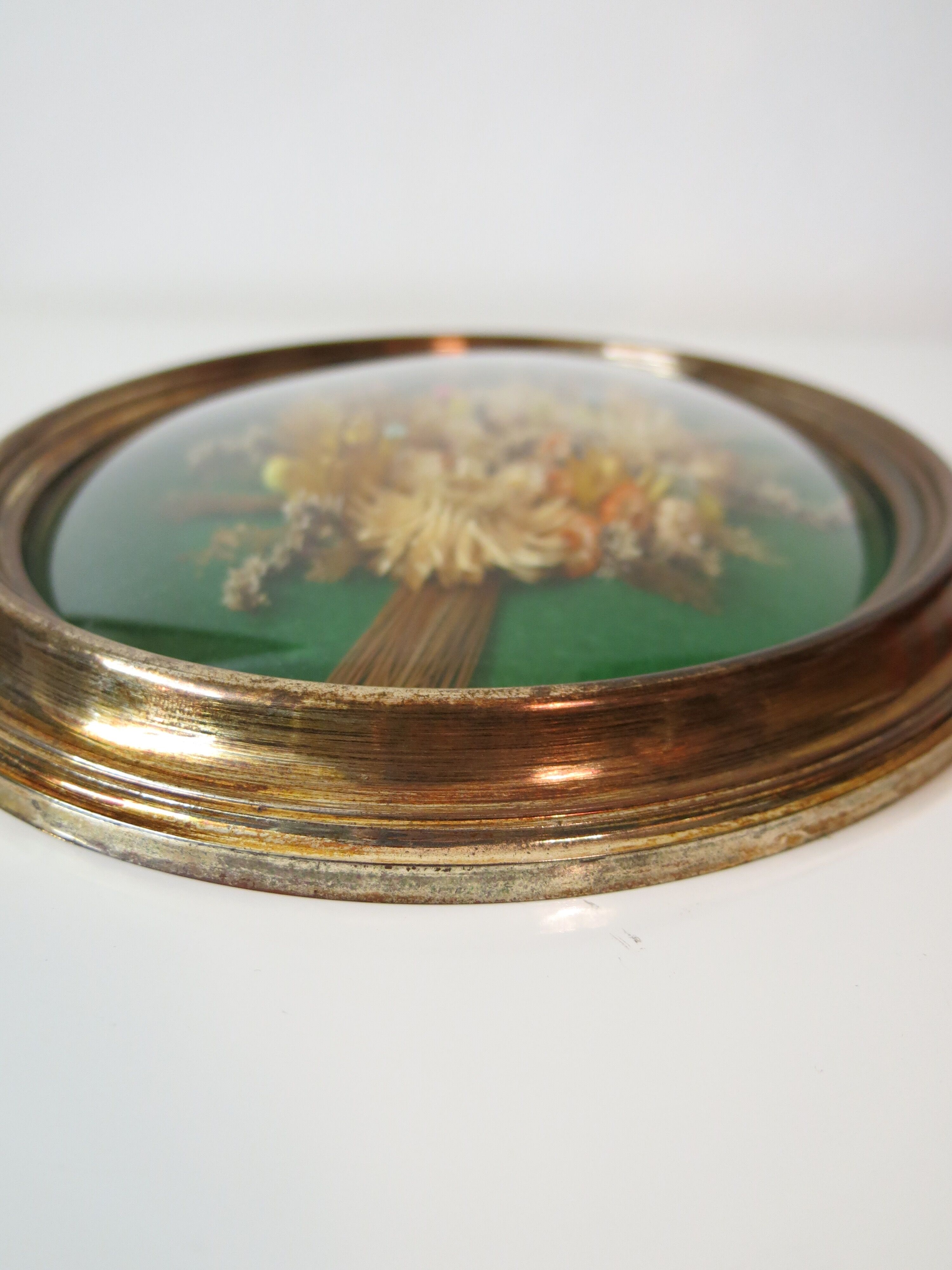 Domed glass frame with its bouquet of dried flowers