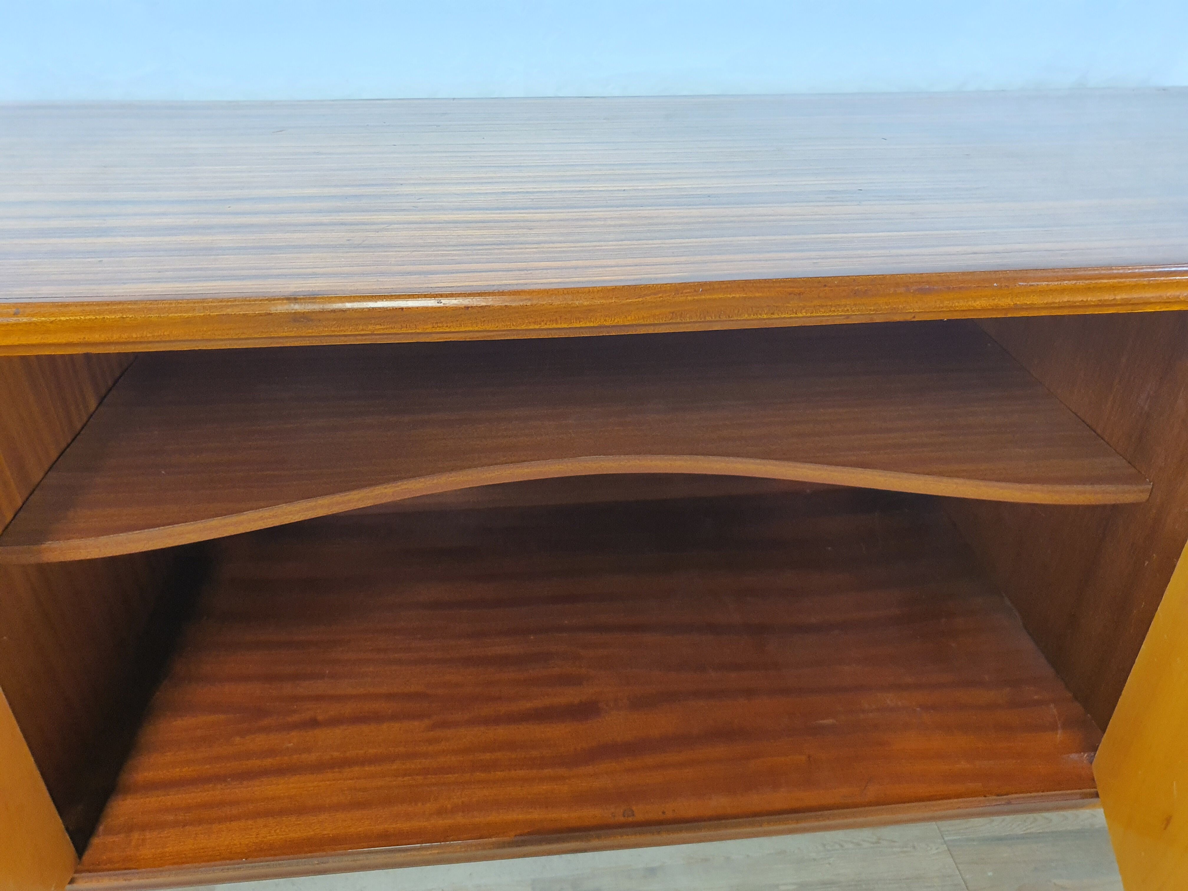 1960s sideboard with decorated doors in wood and brass