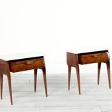 Set of 2 italian midcentury rosewood, carrara marble and brass bedside tables / cabinets. vintage