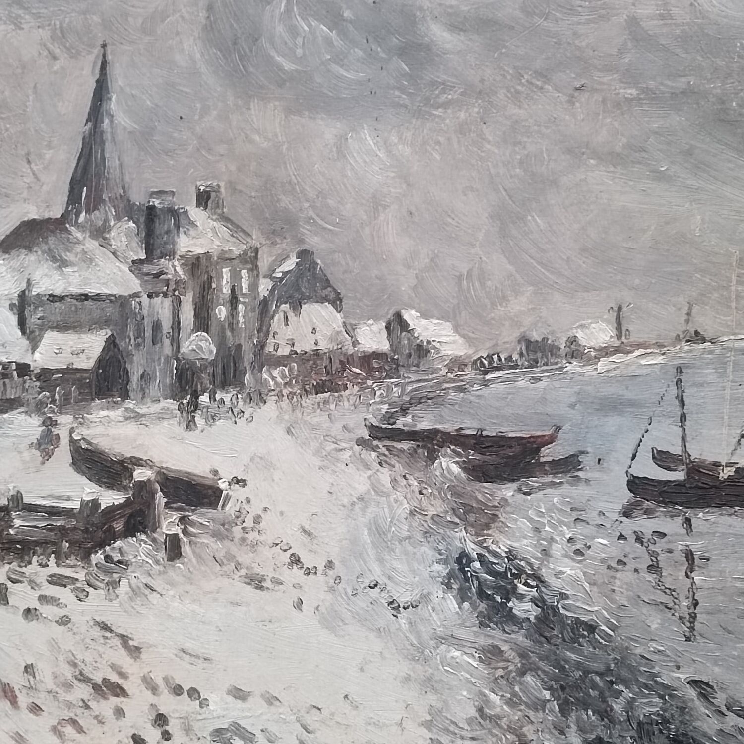 Winter landscape painting from the 1940s-1950s