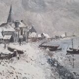 Winter landscape painting from the 1940s-1950s