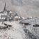 Winter landscape painting from the 1940s-1950s