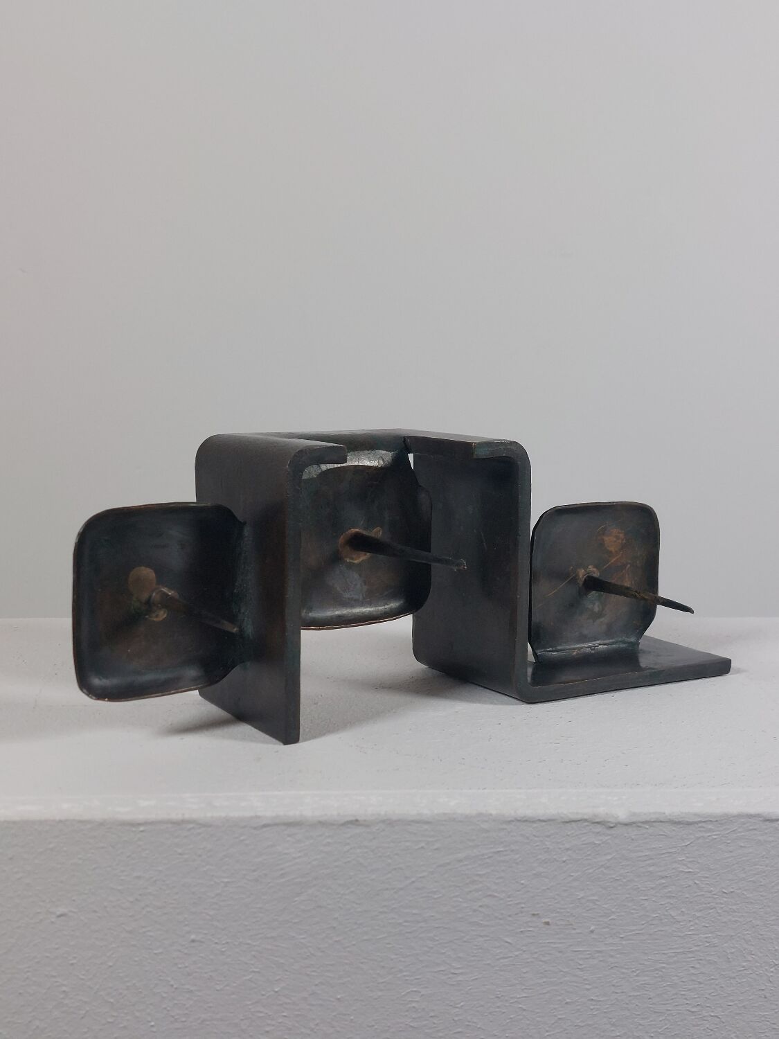 Vintage brutalist bronze candlestick by Wolfgang Bergmeister