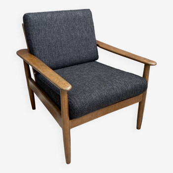 Black fabric relax chair, wiht wood frame 1960s