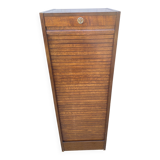 1970 oak office storage cabinet with curtains.