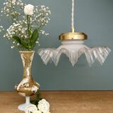 Vintage lace glass pendant lampshade, half white, half transparent