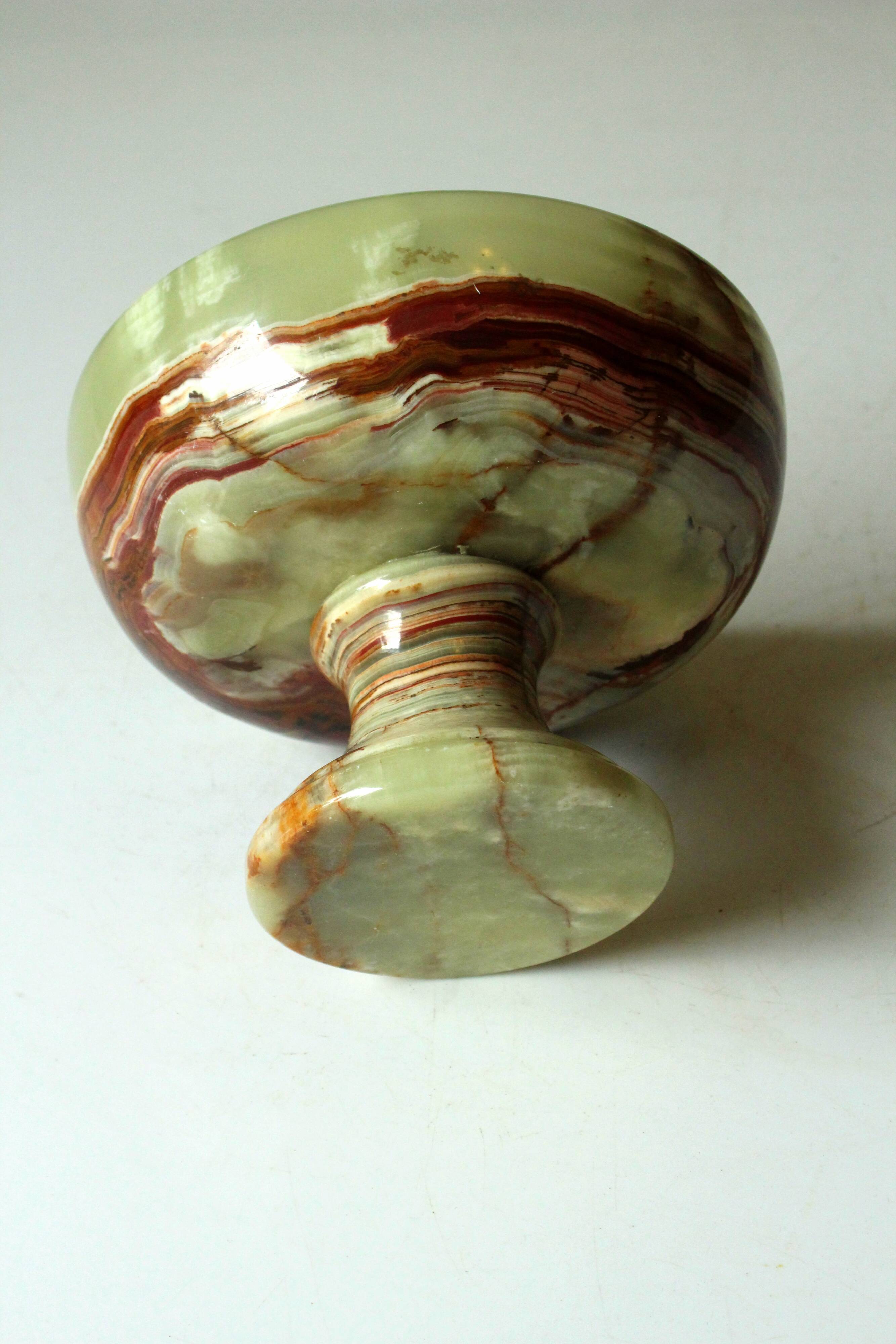 Handcarved onyx footed serving bowl, trinket bowl, vintage from the 1970s