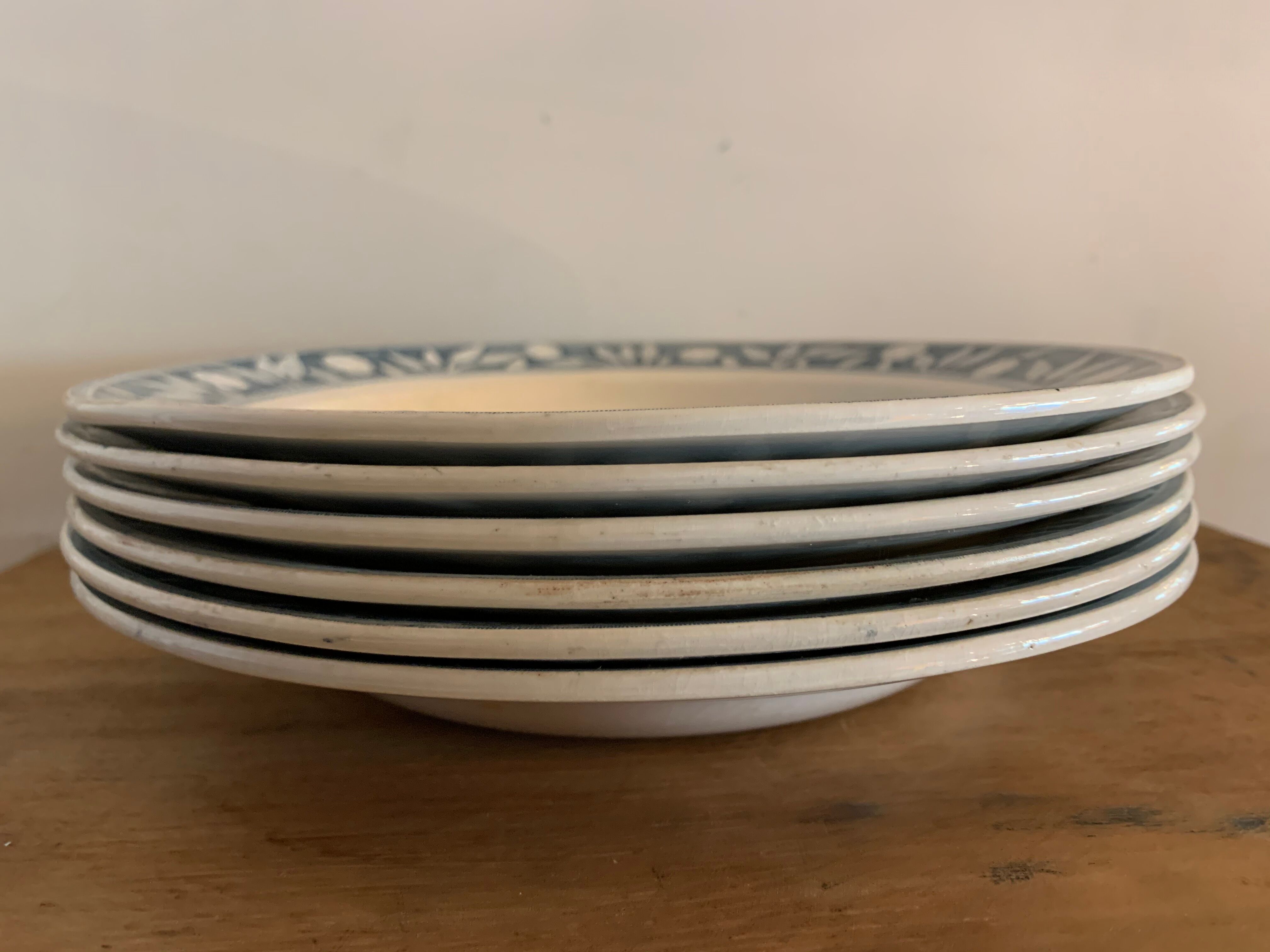 6 hollow plates art nouveau Creil and Montereau Labrador Warsaw 19th