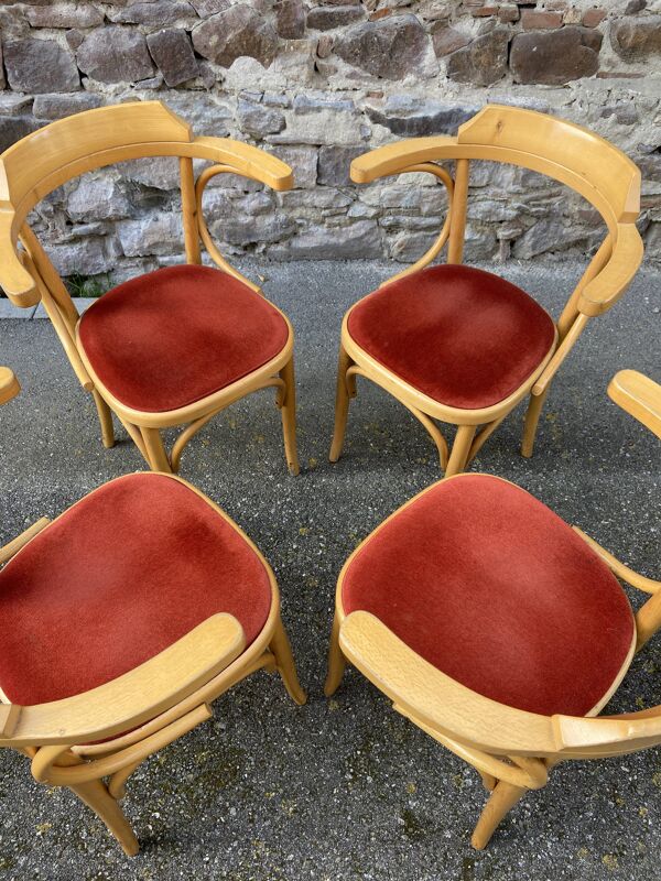 4 chaises Fauteuils restaurant bois courbé vintage 80s French bistro bentwood a