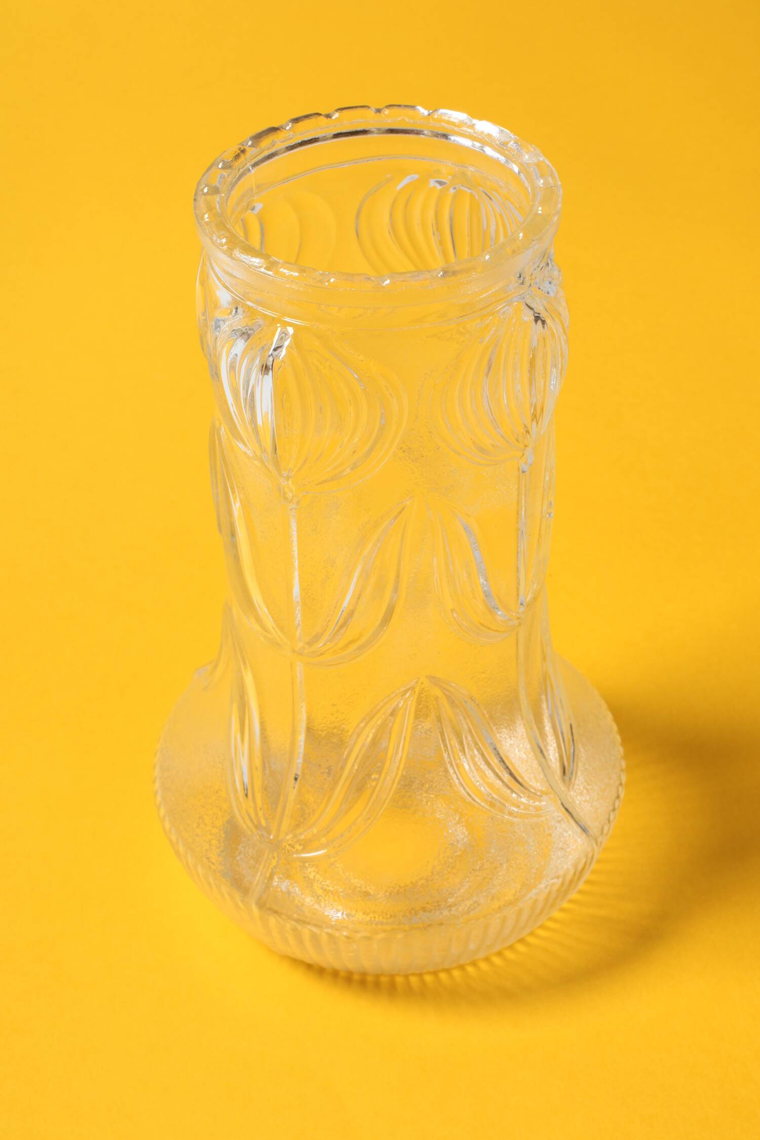 Vintage Pressed Glass Vase / Mid-Century Floral Pattern / Glass Union 1960s