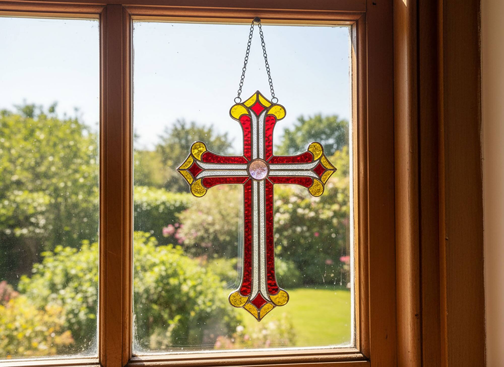 Croix en vitrail – Style Tiffany fait main, décoration murale