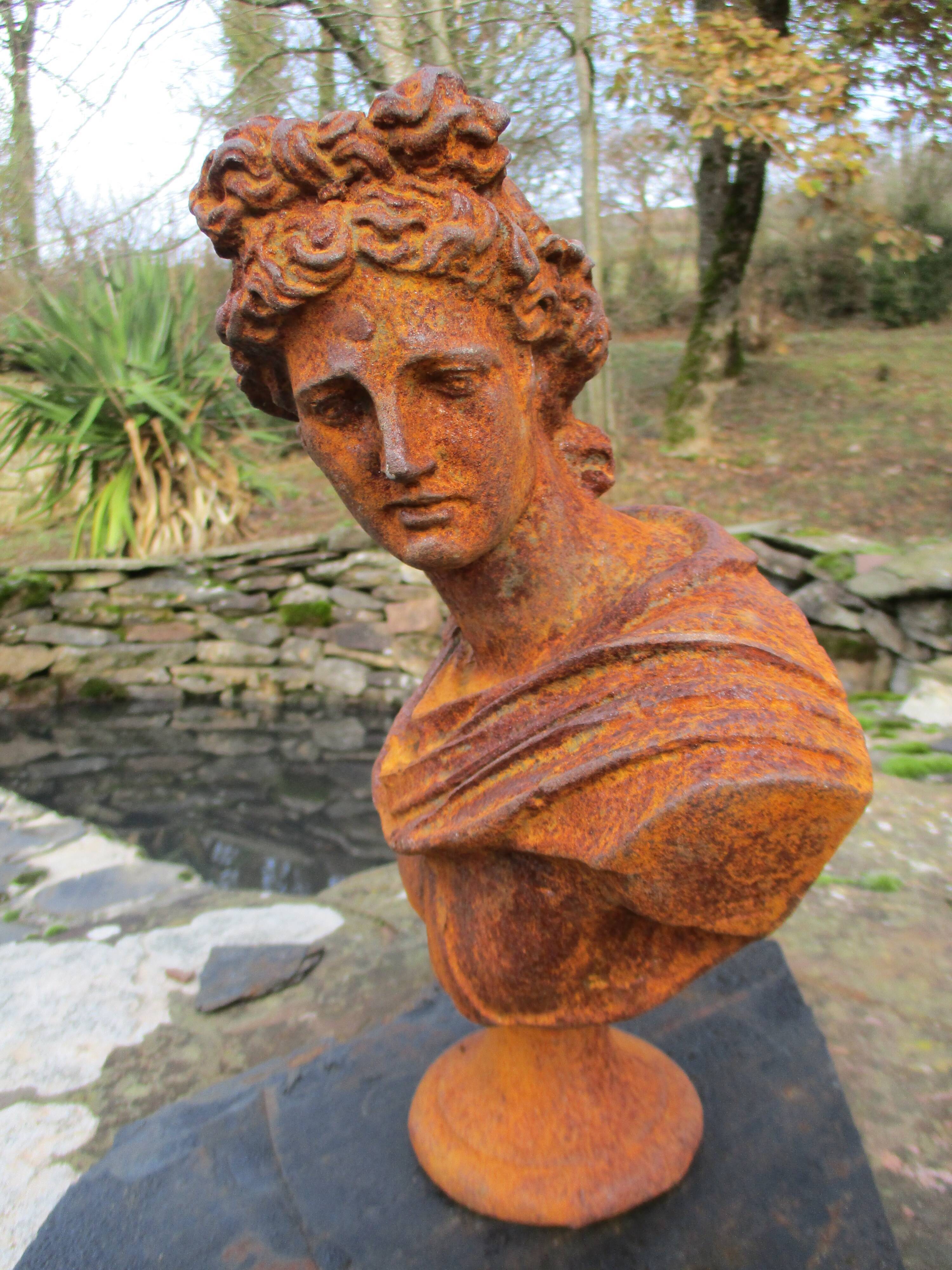 Cast iron bust of a 19th century roman woman