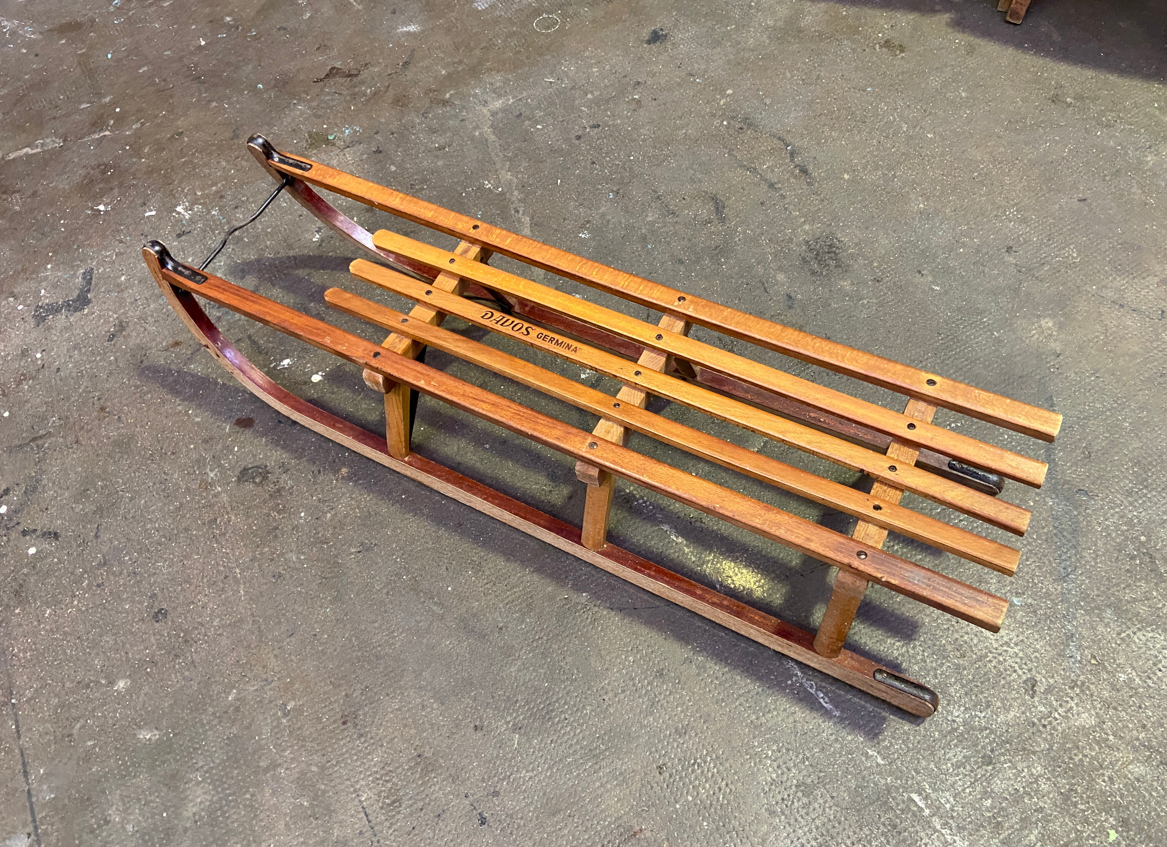 Large old sleigh sledge alsace decoration noel davos 1950