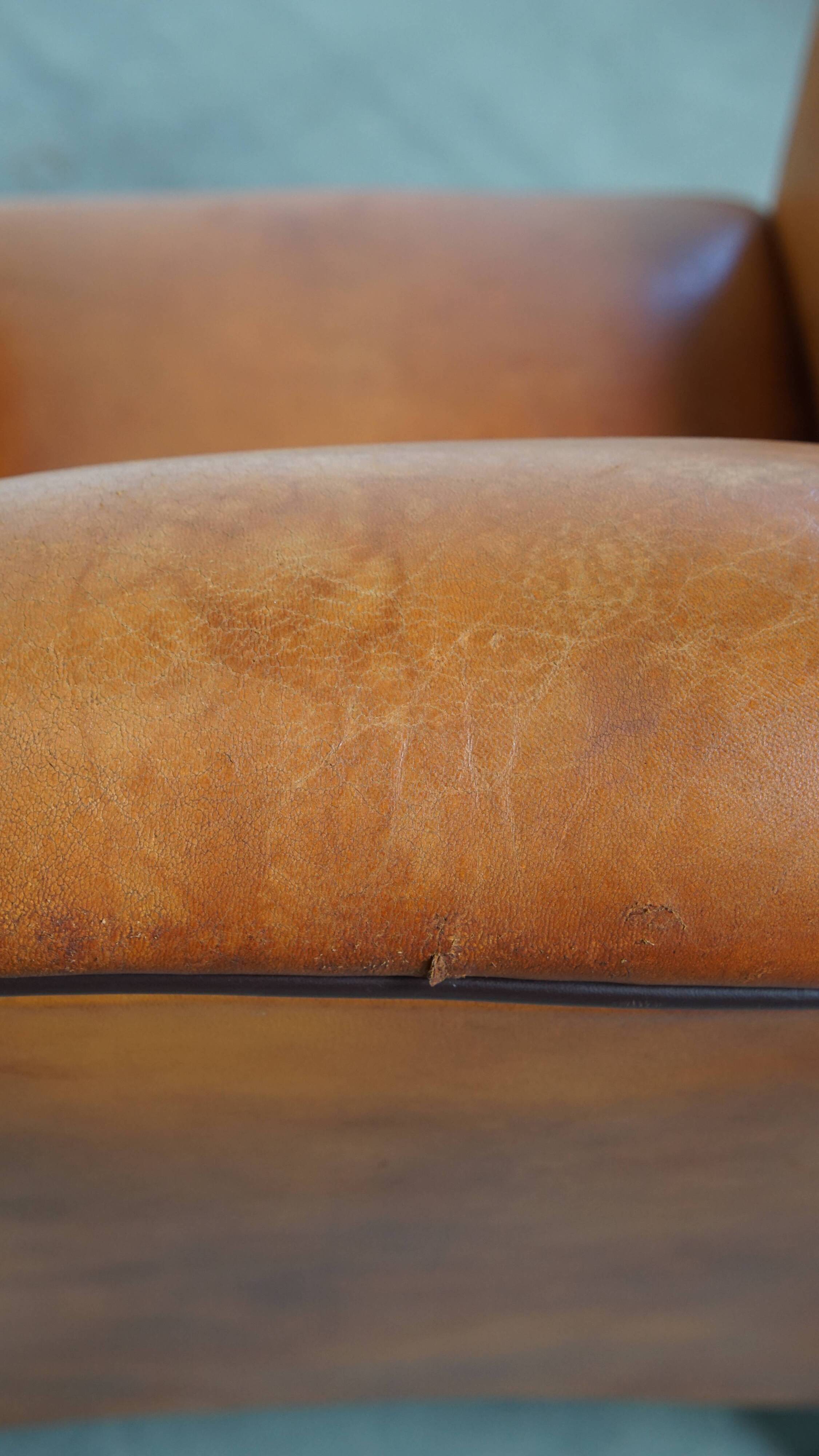Sheepskin Leather Armchair and Dark Brown Piping