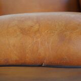 Sheepskin Leather Armchair and Dark Brown Piping