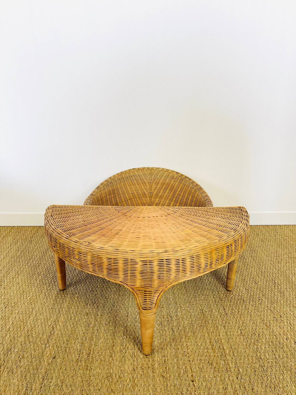 Lotus meditation chair and rattan table, 1960s