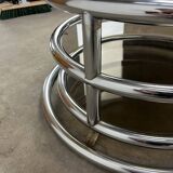 Table basse modulable années 70 chrome et verre par Artedis