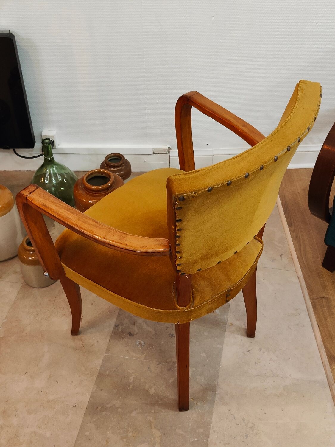 Fauteuil chaise bridge ancien moutarde