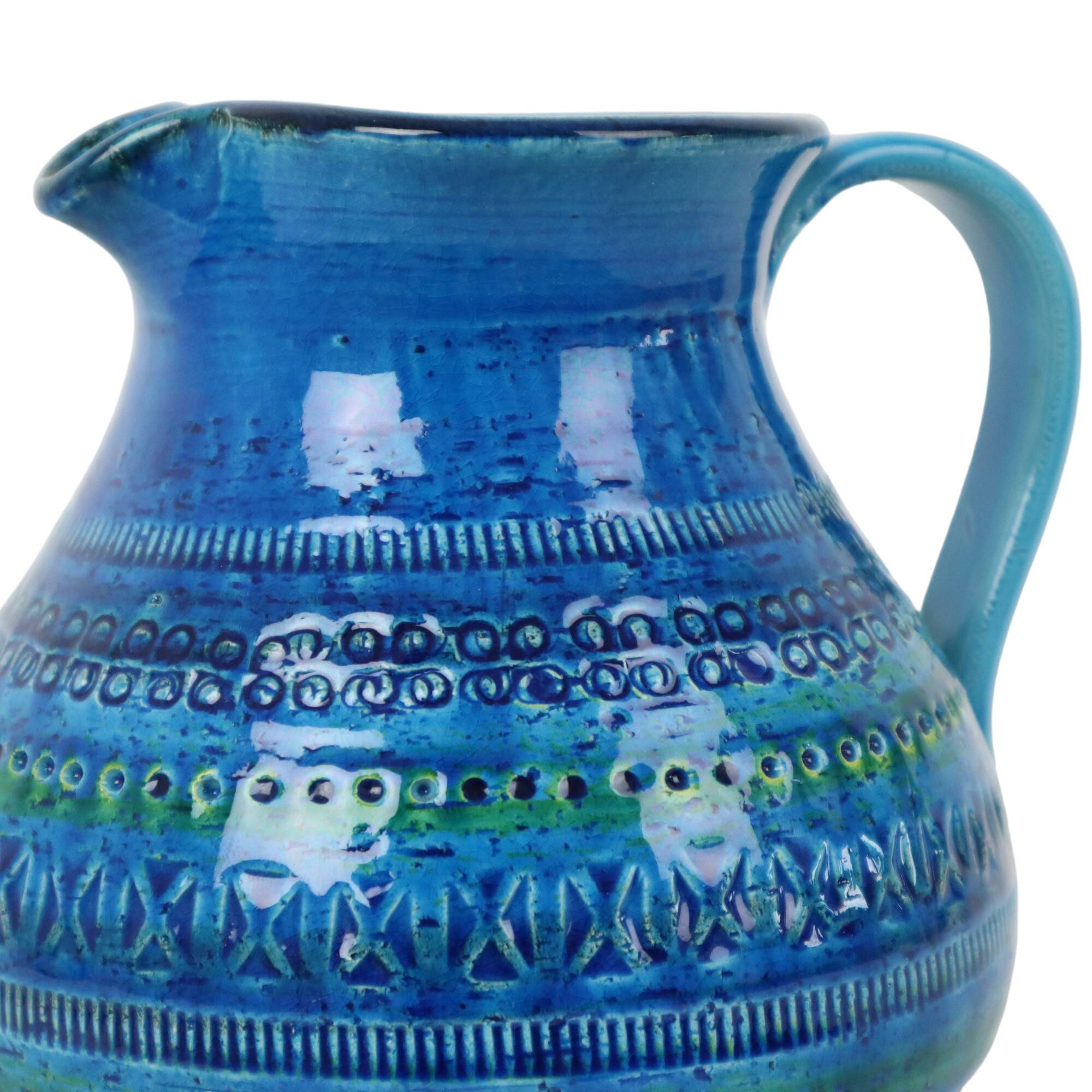 Vase Bitossi Aldo Londi, cruche à oreilles, faïence bleue de Rimini, Italie, années 60