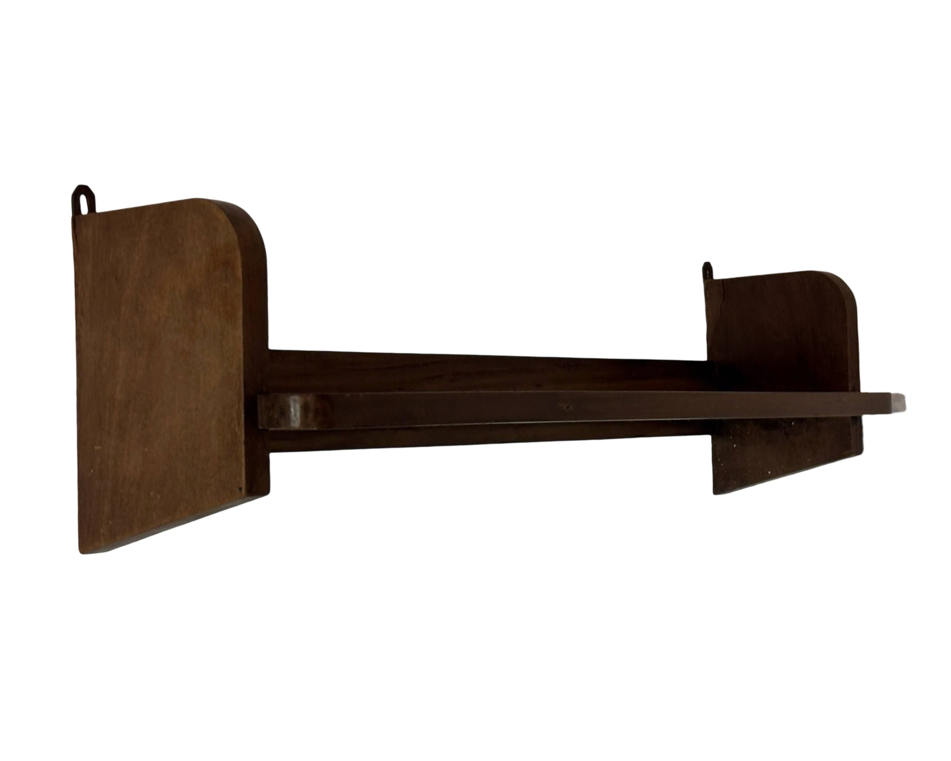 Vintage wooden wall shelve rack bookshelf in oak wood minimalist