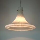 large 1970s glashuette limburg PENDANT LIGHT white opaline bubble glass trumpet-shaped shade P283 42