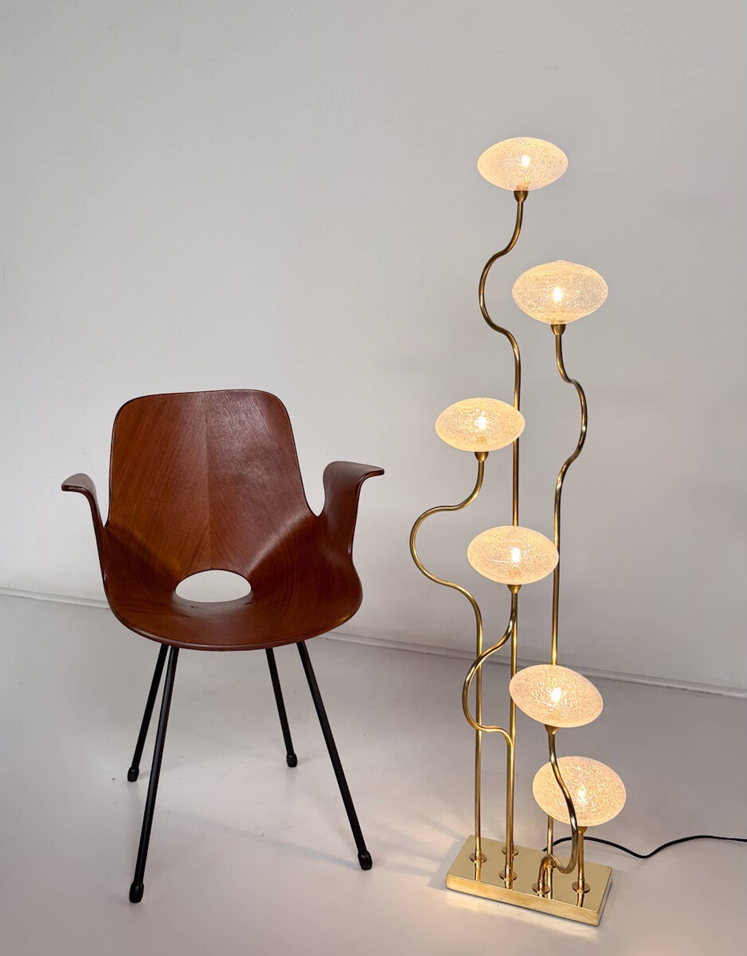 Contemporary Floor Lamp, Brass and Glass, Italy