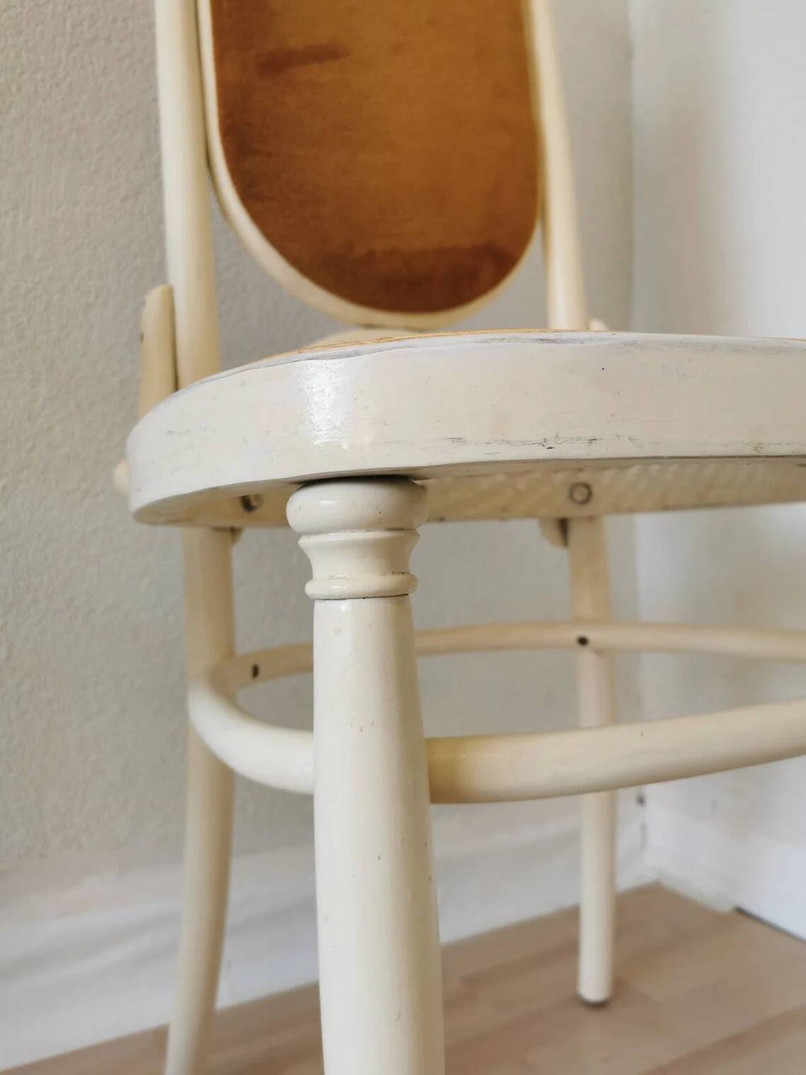 Vintage Thonet Bentwood Dining Chair: Cane Seat, Yellow Fabric Back
