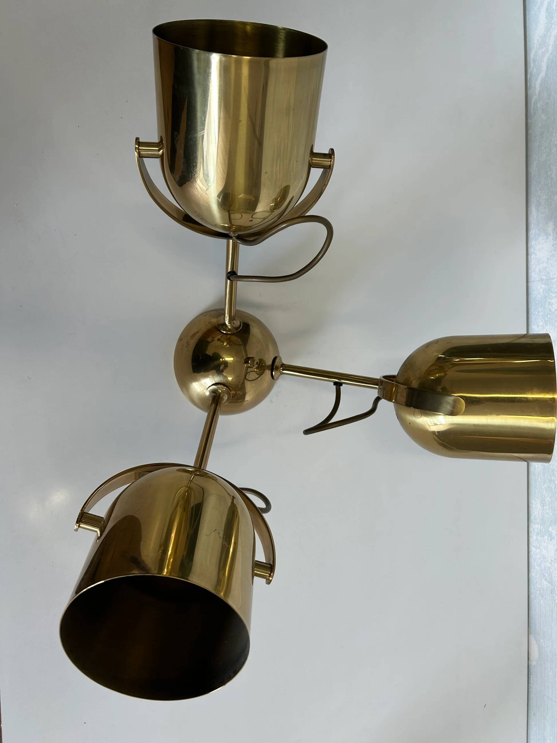 Brass ceiling light with 3 adjustable spotlights by Florian Schulz, Germany, 1970s