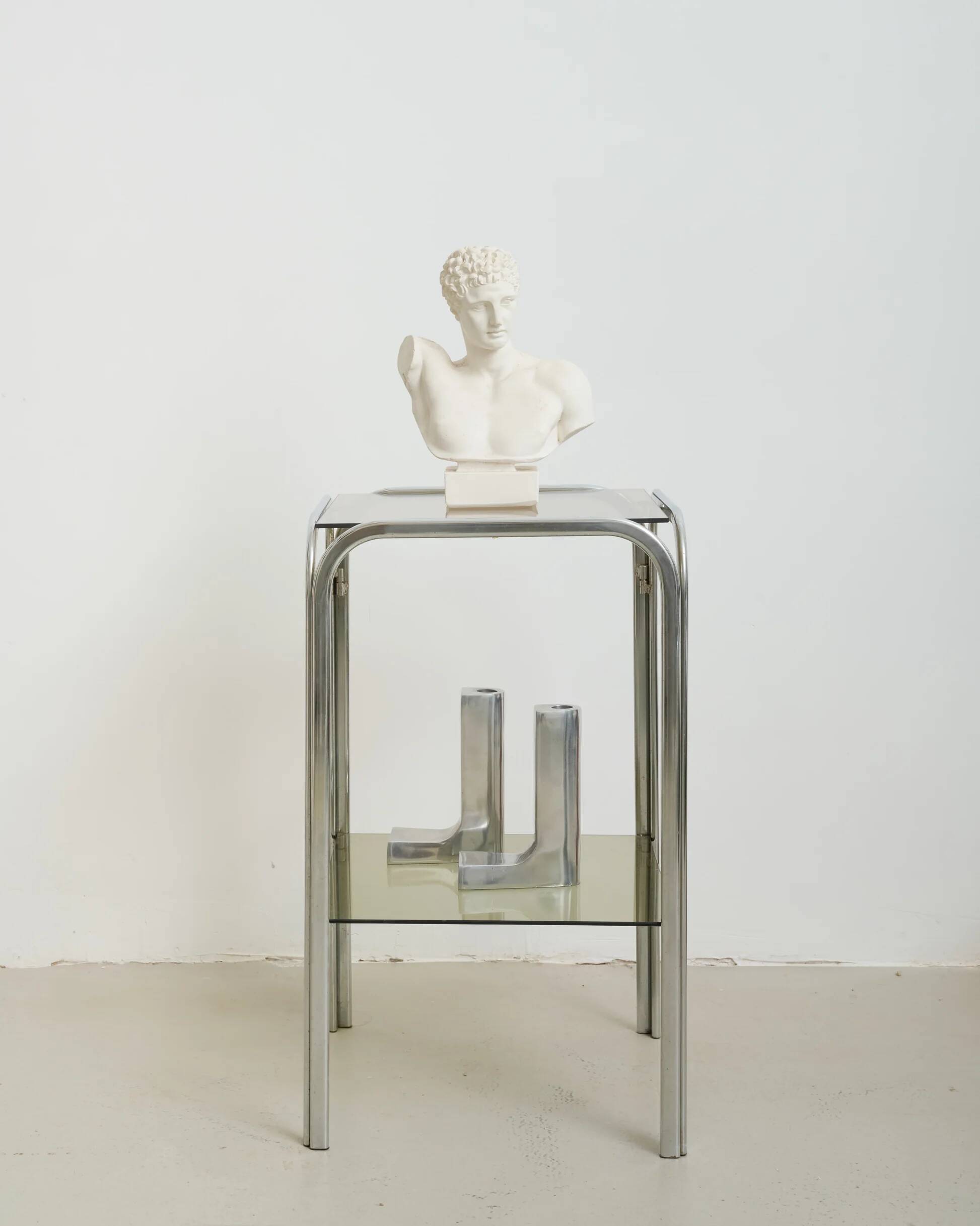 Tubular side table with smoked glass tops, 1970s